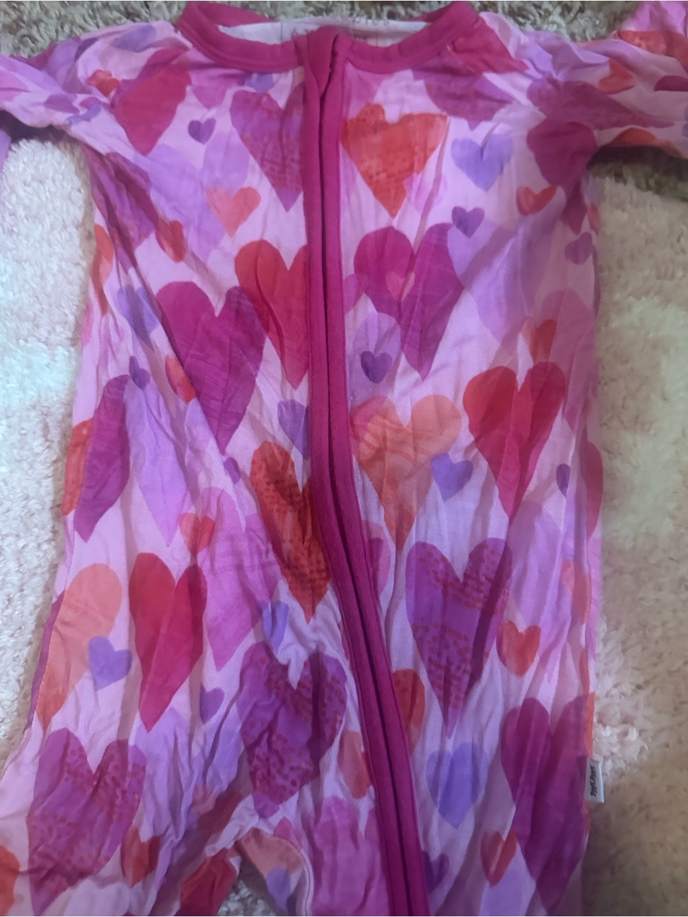 Little Sleepies Pink and Purple Heart Zip Front convertible romper size 6-12m
